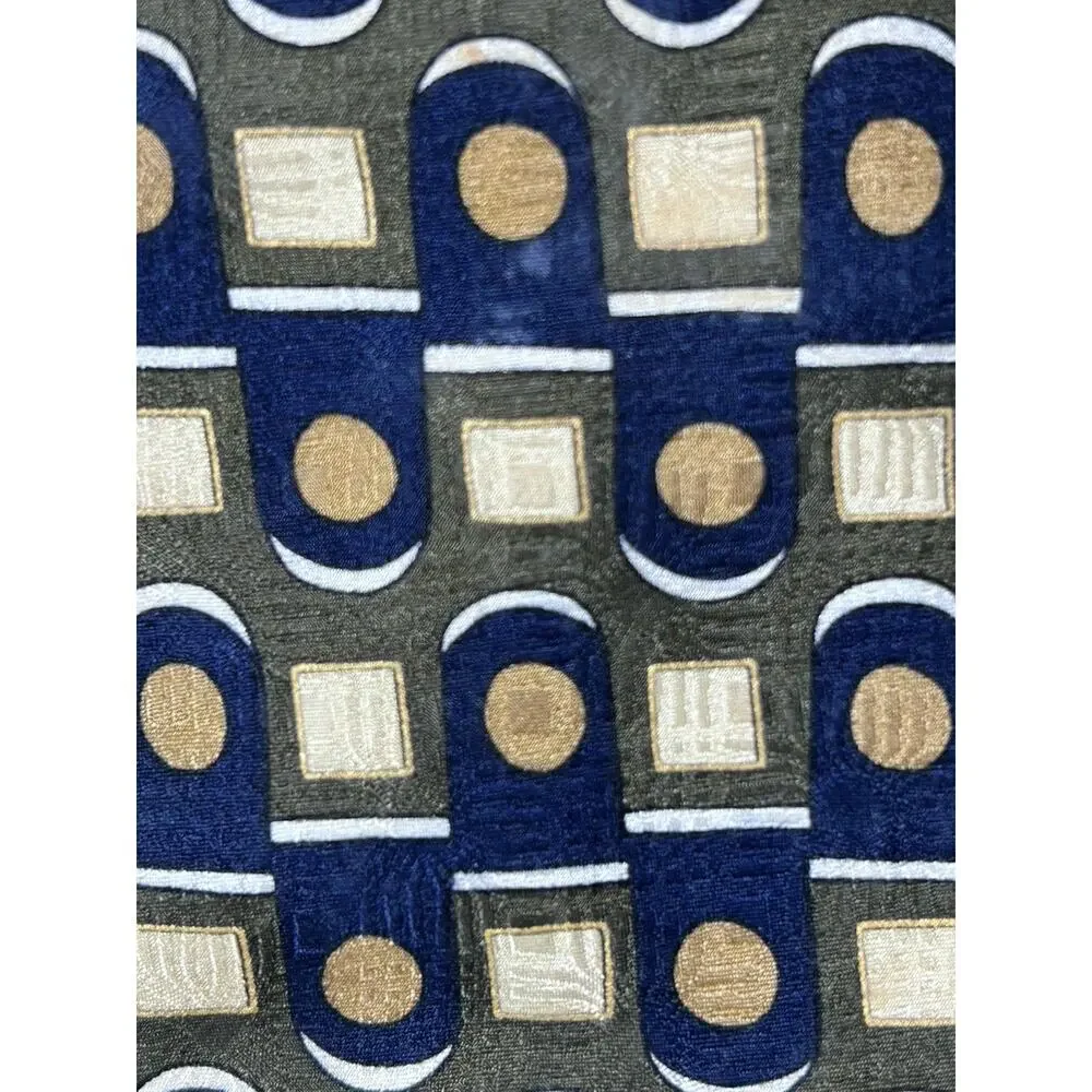 Vintage J. Riggins Silk Necktie Men's Blue Gold Geometric Abstract Art Deco USA